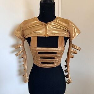 Dolls Kill Gold Metallic Crop Top & Sleeces
